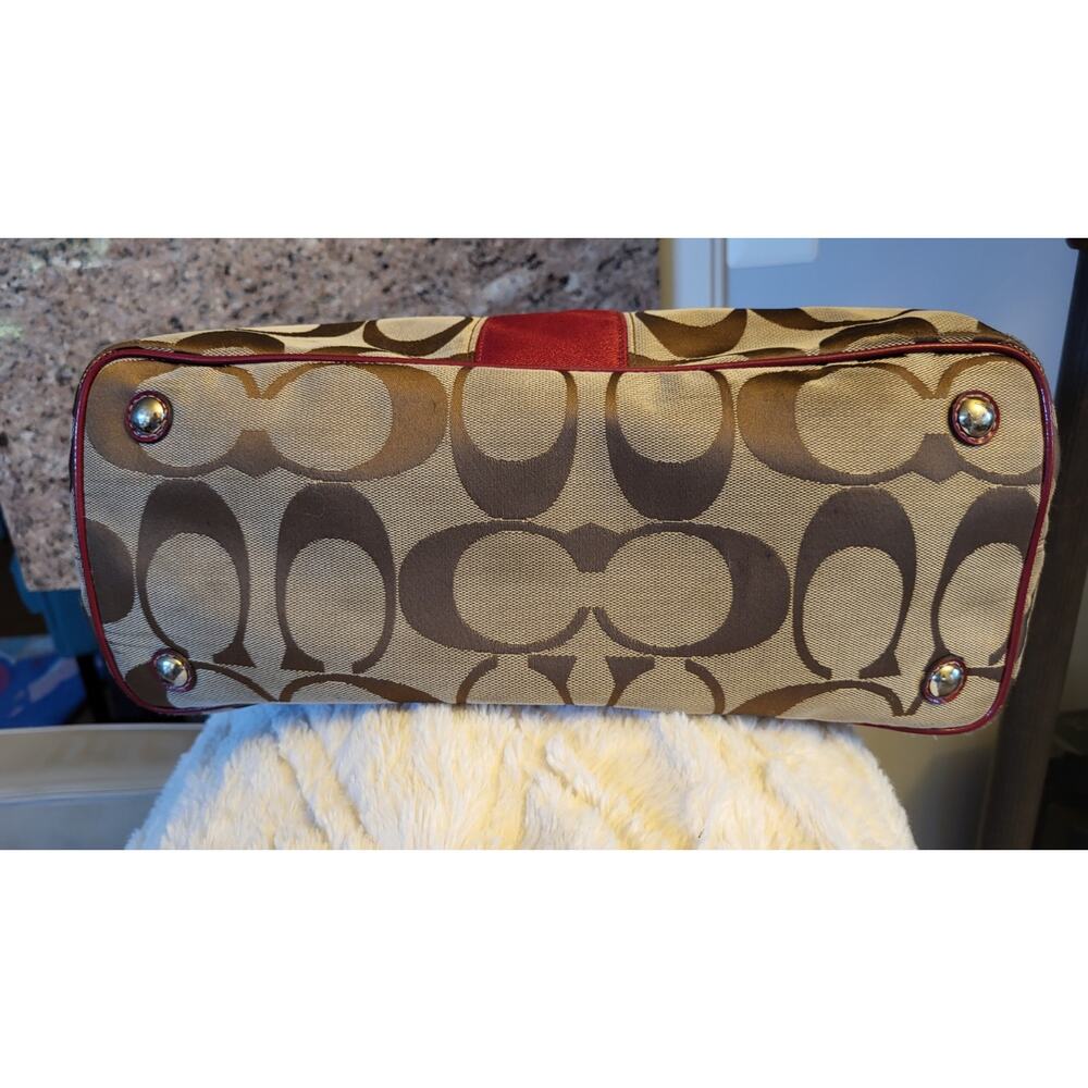 Coach Signature Stripe Framed Carryall Tote Satchel F17424 Red Trim Y2K - Picture 12 of 16
